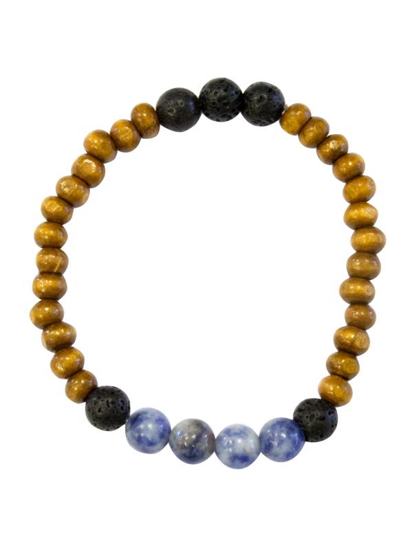 Bracelet Bois, Sodalite et Pierre de lave Perles rondes 8 mm