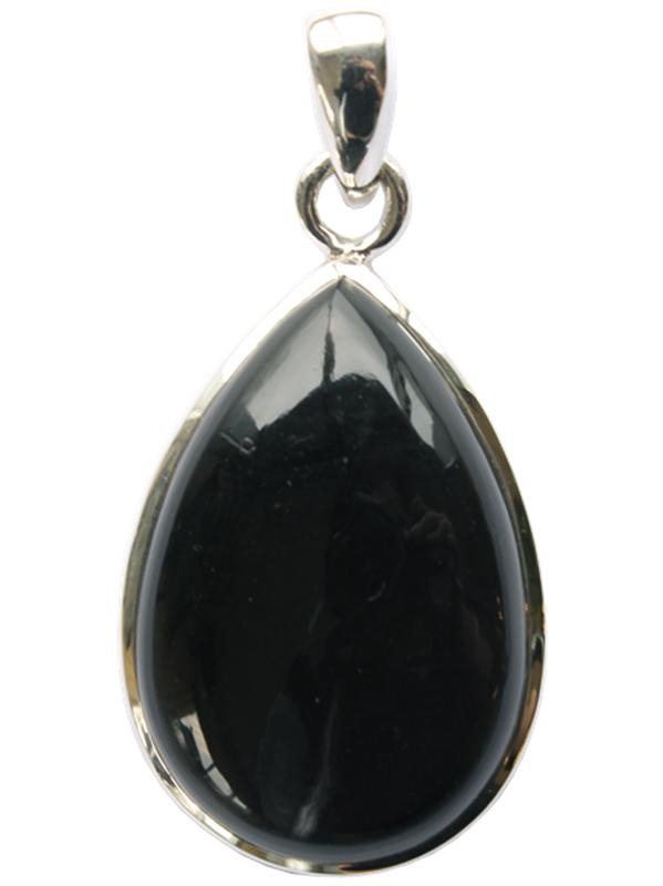 Pendentif Obsidienne Noire Argent 925 Forme Goutte Grand Modèle