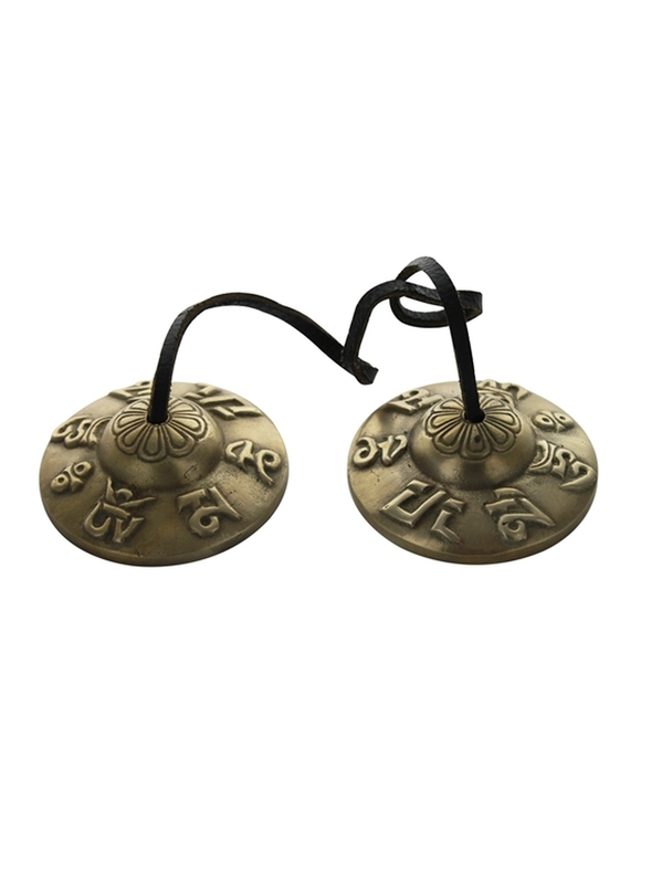 68964.Cymbale Tibétaine en Bronze Gravure Mantra
