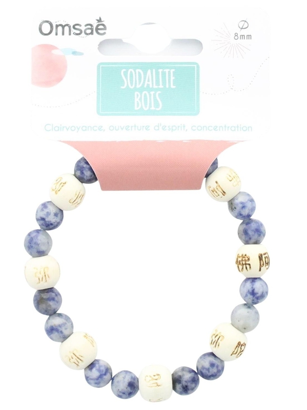 69995.Bracelet Sodalite Perles rondes 8 mm et Perles bois 1 cm
