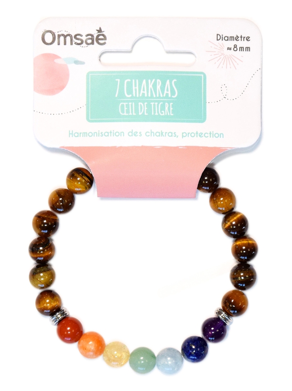 71359.1.Bracelet 7 Chakras Oeil de tigre Perles rondes 8 mm