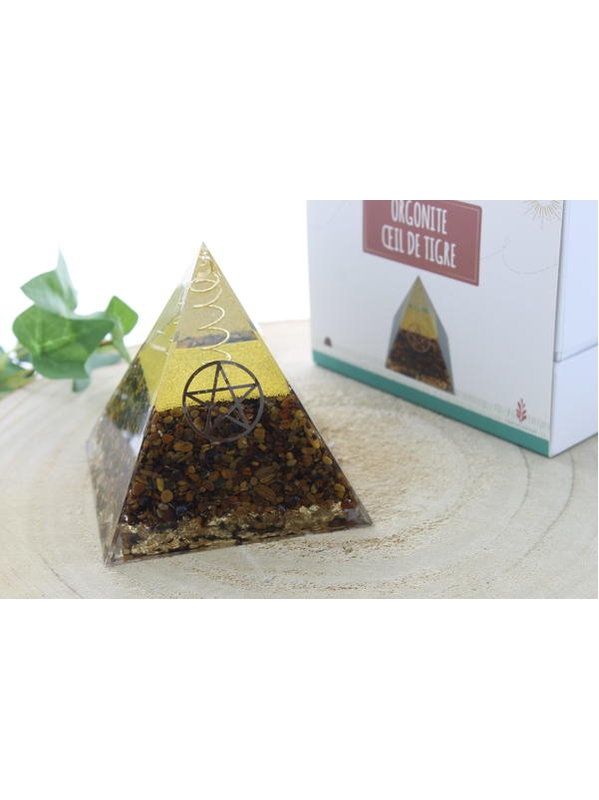 69925.Pyramide Orgonite Oeil de Tigre Pentacle