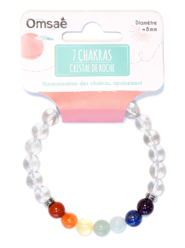 Bracelet 7 Chakras Cristal de Roche Perles rondes 8 mm