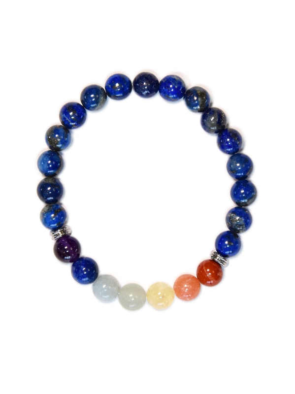 71521.1.Bracelet 7 Chakras Lapis lazuli Perles rondes 8 mm