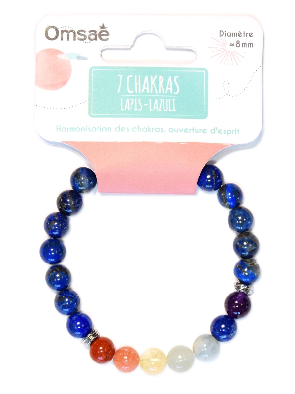 Bracelet 7 Chakras Lapis lazuli Perles rondes 8 mm