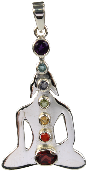 Pendentif Bouddha Argent et Pierres des Chakras