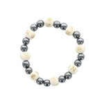 69996.Bracelet Hématite Perles rondes 8 mm et Perles bois 1 cm