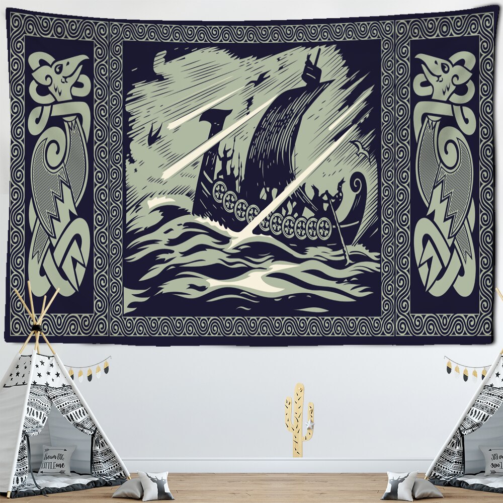 Cultural Wall Tapestry | Drakkar in the Storm