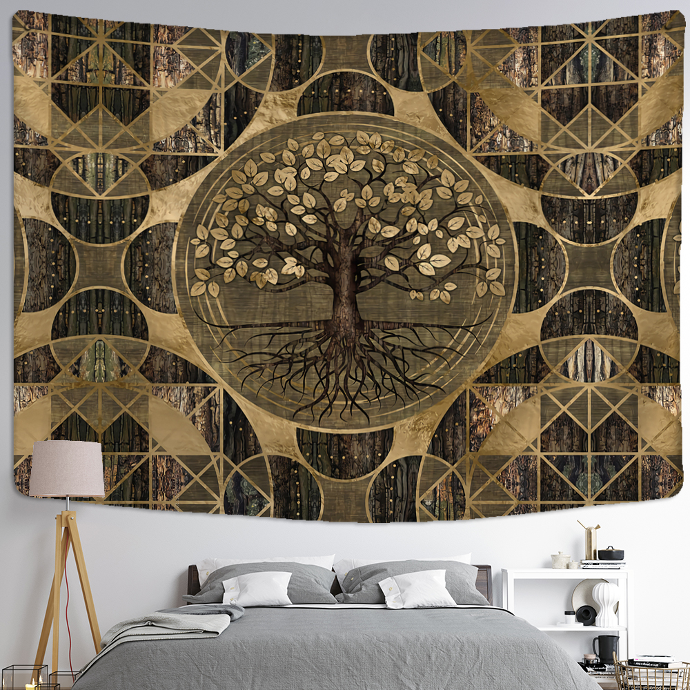 Wall Tapestry Bohemia | Golden Cosmic Tree