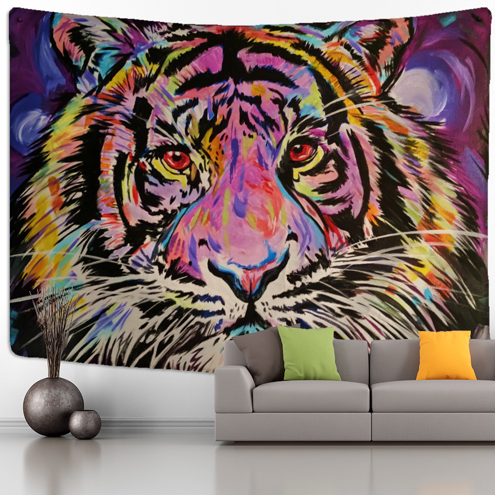 Wall Tapestry Animals | Multicolored Tiger Oil Painting