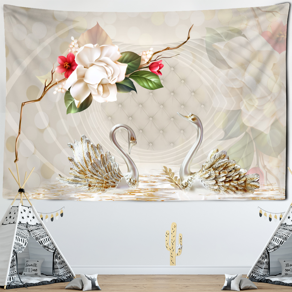 Wall Tapestry Art | Golden Swans