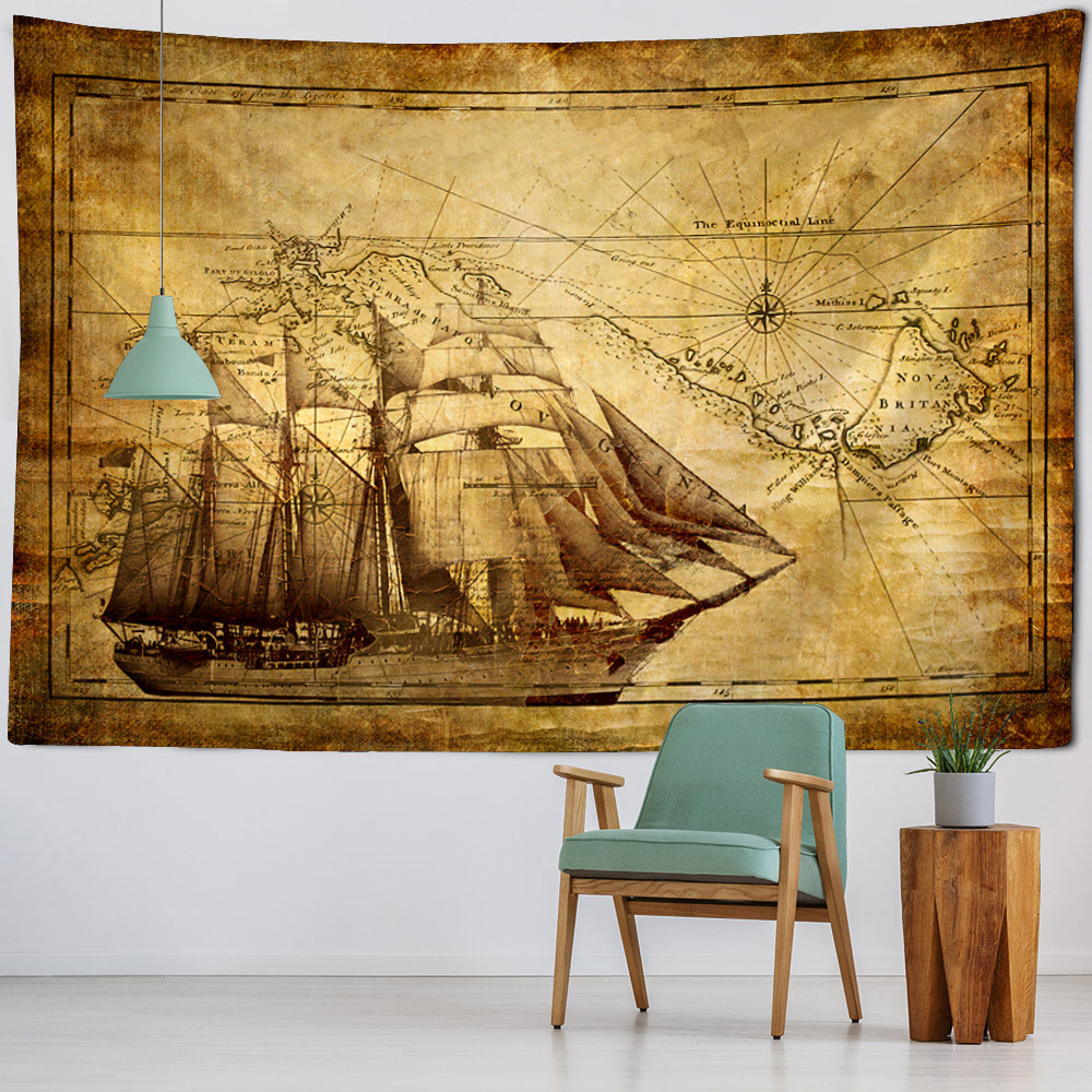 Map of the New World with exploration ship