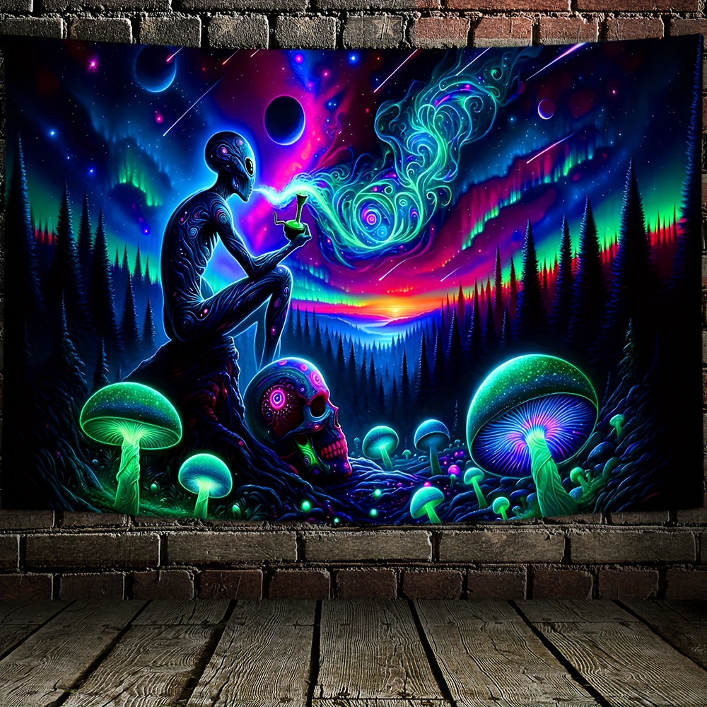 Psychedelic Wall Tapestry | Alien Chill in Forest