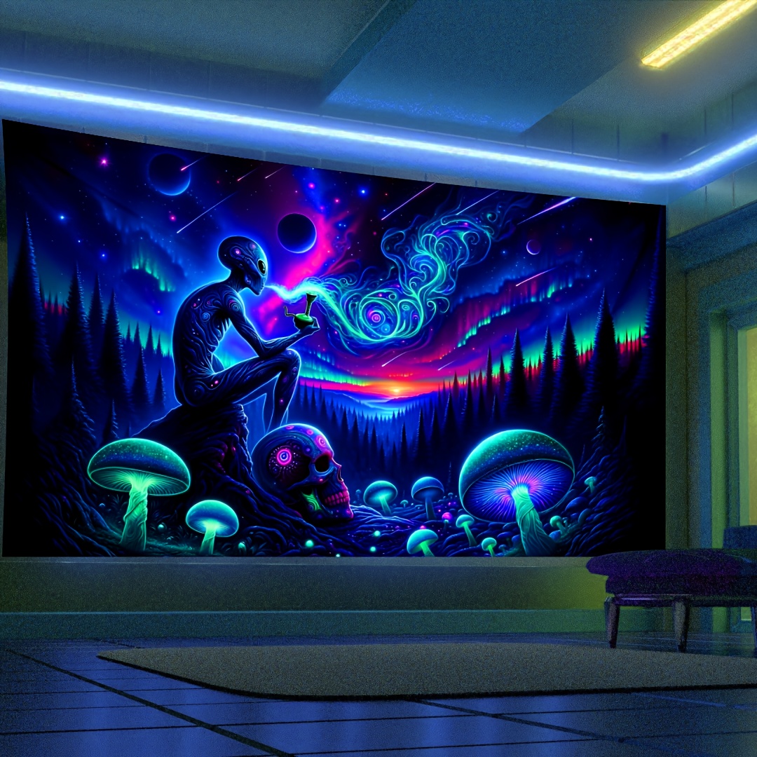 Psychedelic Wall Tapestry | Alien Chill in Forest