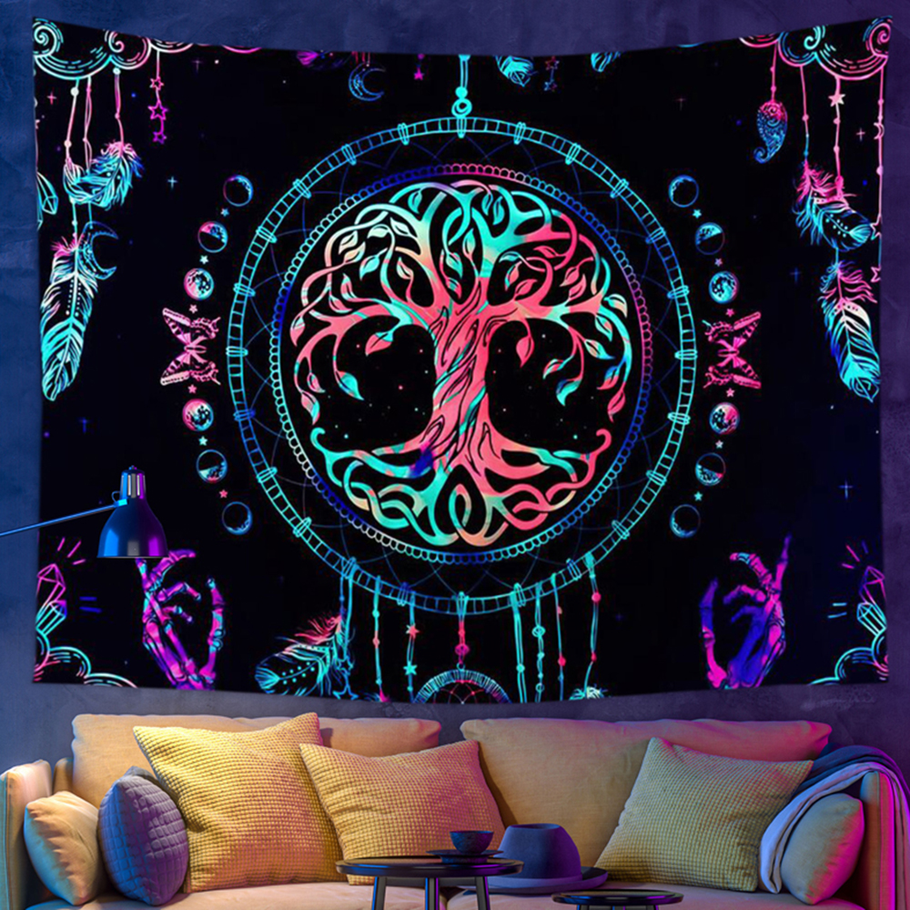 Psychedelic Wall Tapestry | Dreamcatcher Celestial Tree of Life