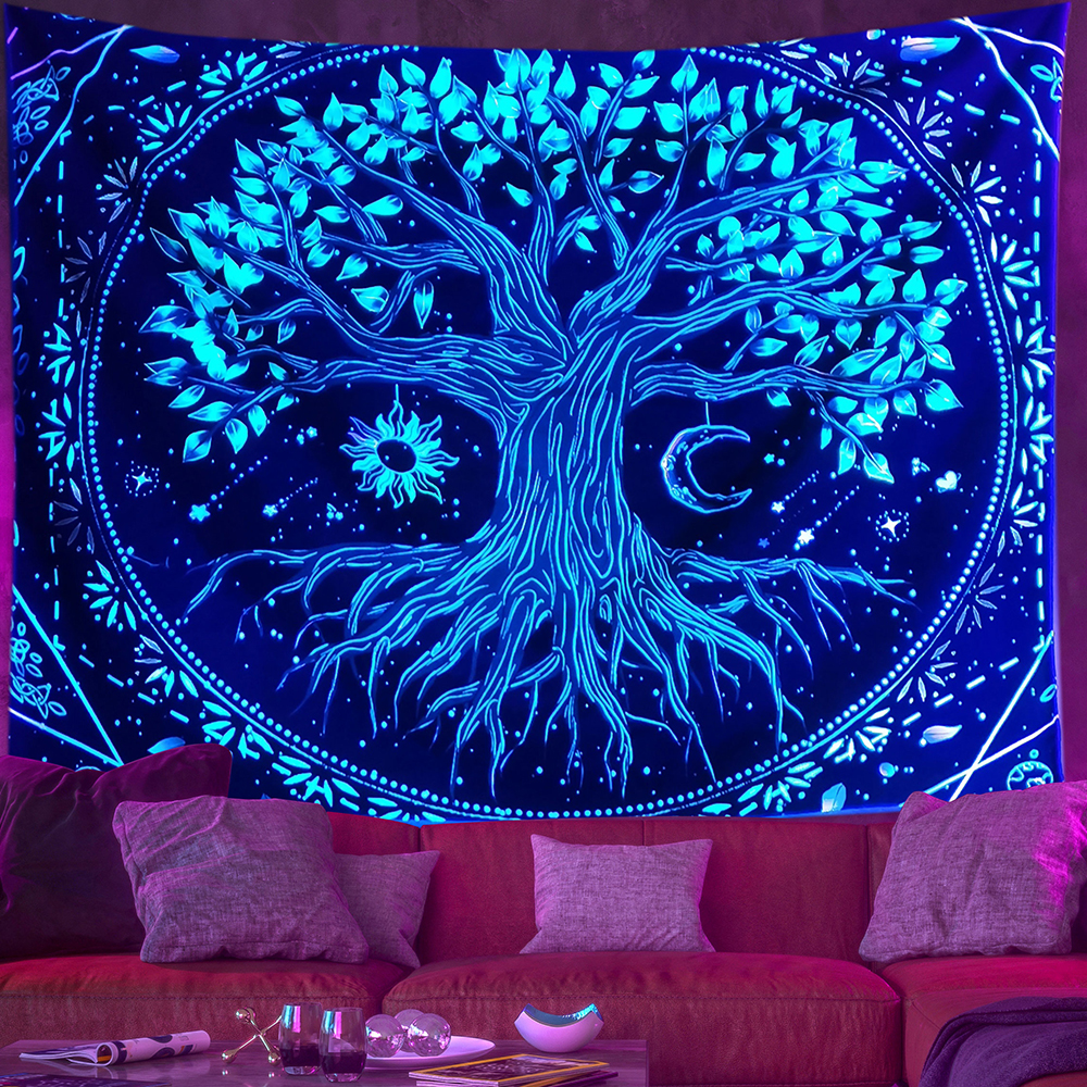 Psychedelic Wall Tapestry | Azure Celestial Tree of Life
