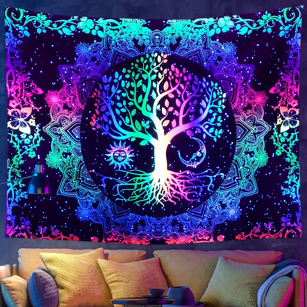 Psychedelic Wall Tapestry | Celestial Tree of Life Mandala