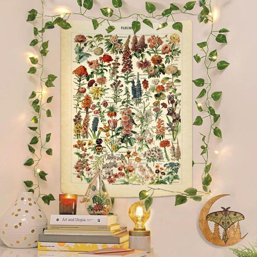 Bohemian Wall Tapestry | Vintage Illustrations of Flowers