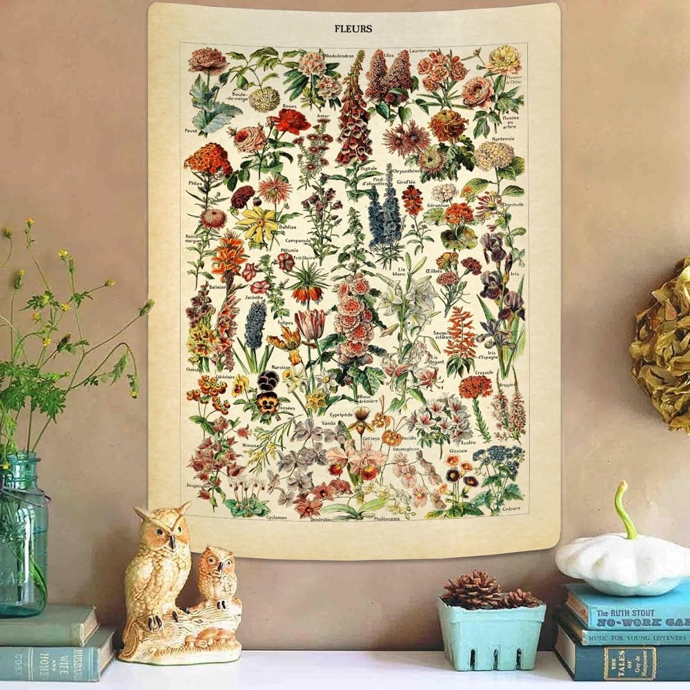 Bohemian Wall Tapestry | Vintage Illustrations of Flowers