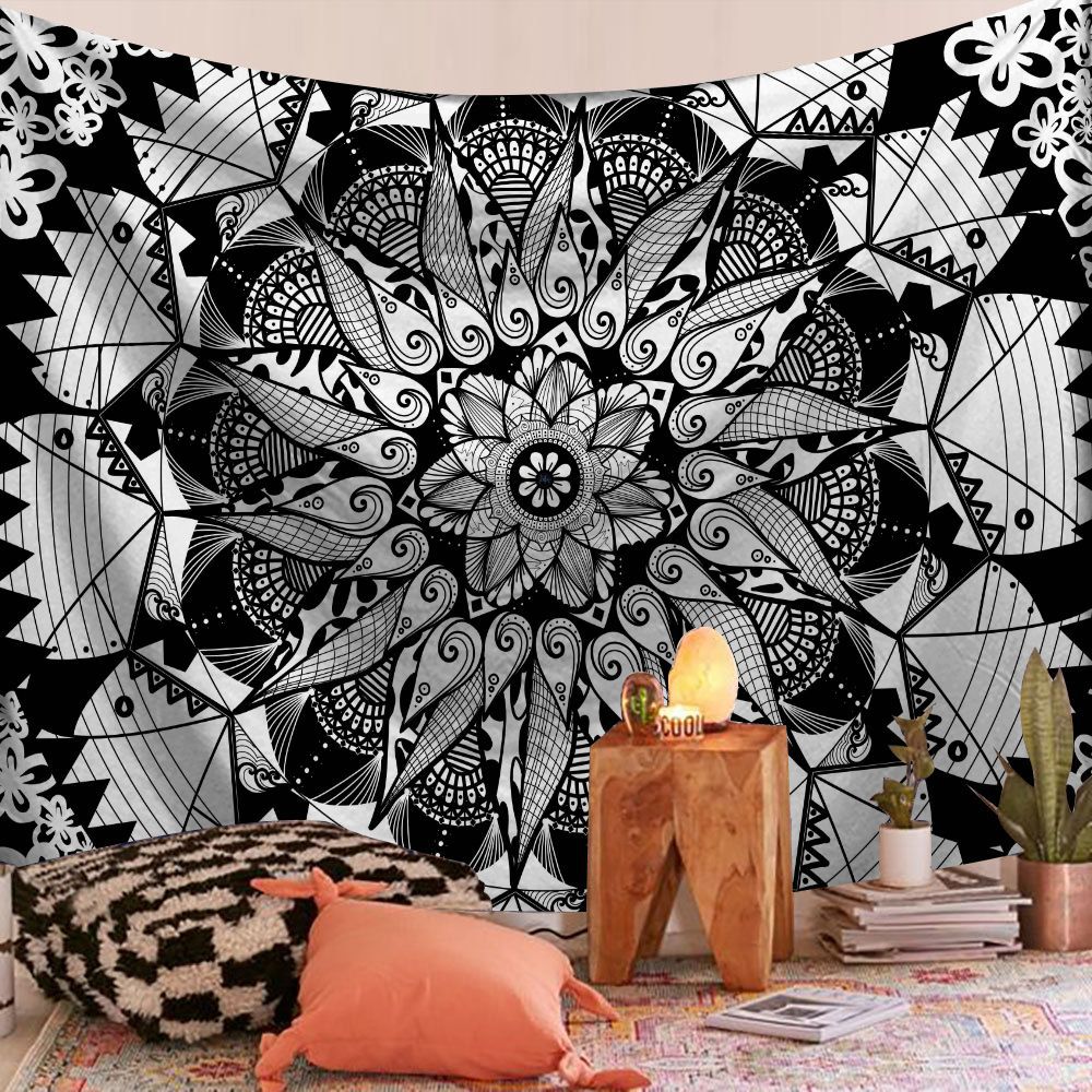 Mandala Wall Tapestry | Black and White Damask Nigella