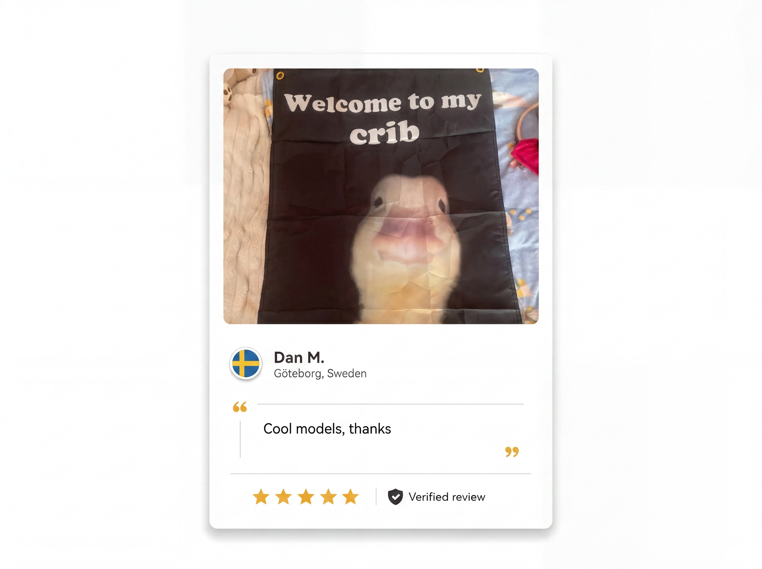 Customer review from Sweden : Funny Wall Tapestry | Classic Welcome To My Crib