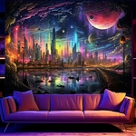 Psychedelic Wall Tapestry | Futuristic European city