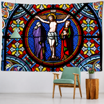 Religious Wall Tapestry | Stained-Glass Window Crucified Jesus Paris Cathedral