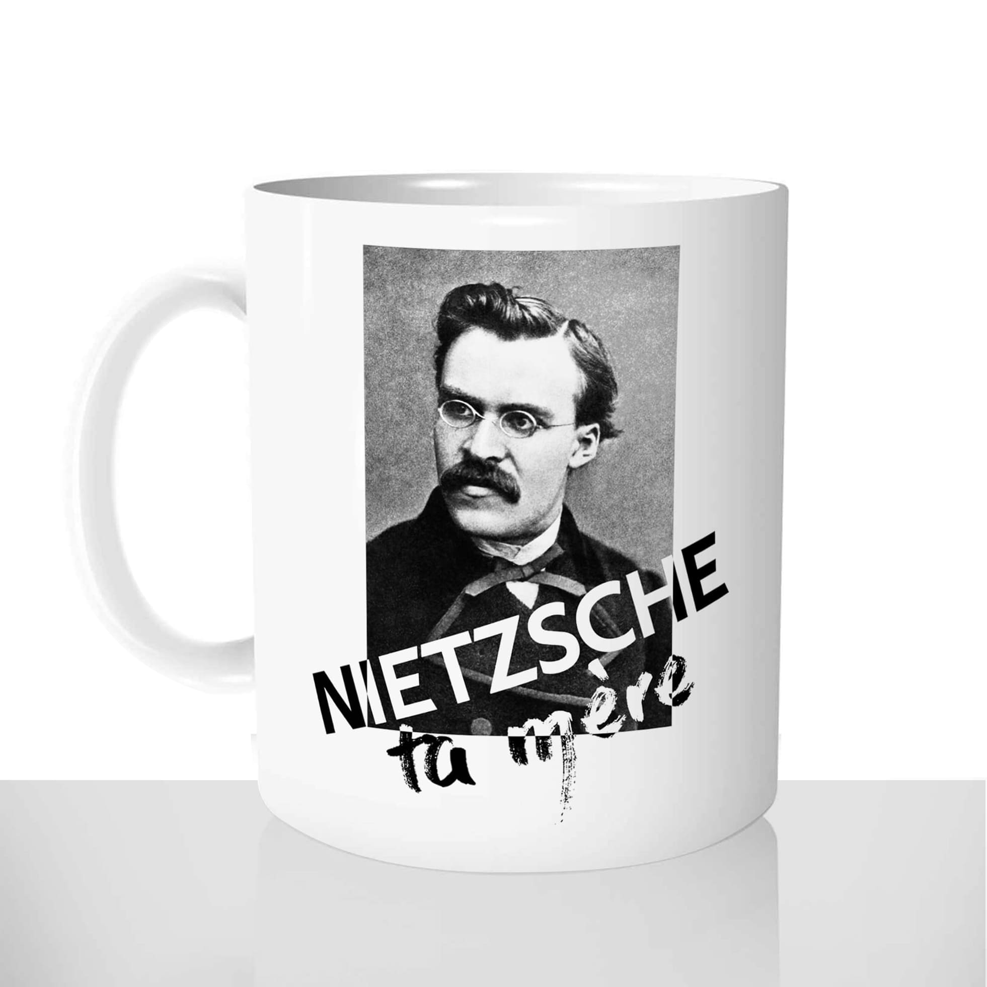 mug classique en céramique 11oz personnalisé personnalisation photo nietzsche ta mere noir et blanc offrir cadeau chou