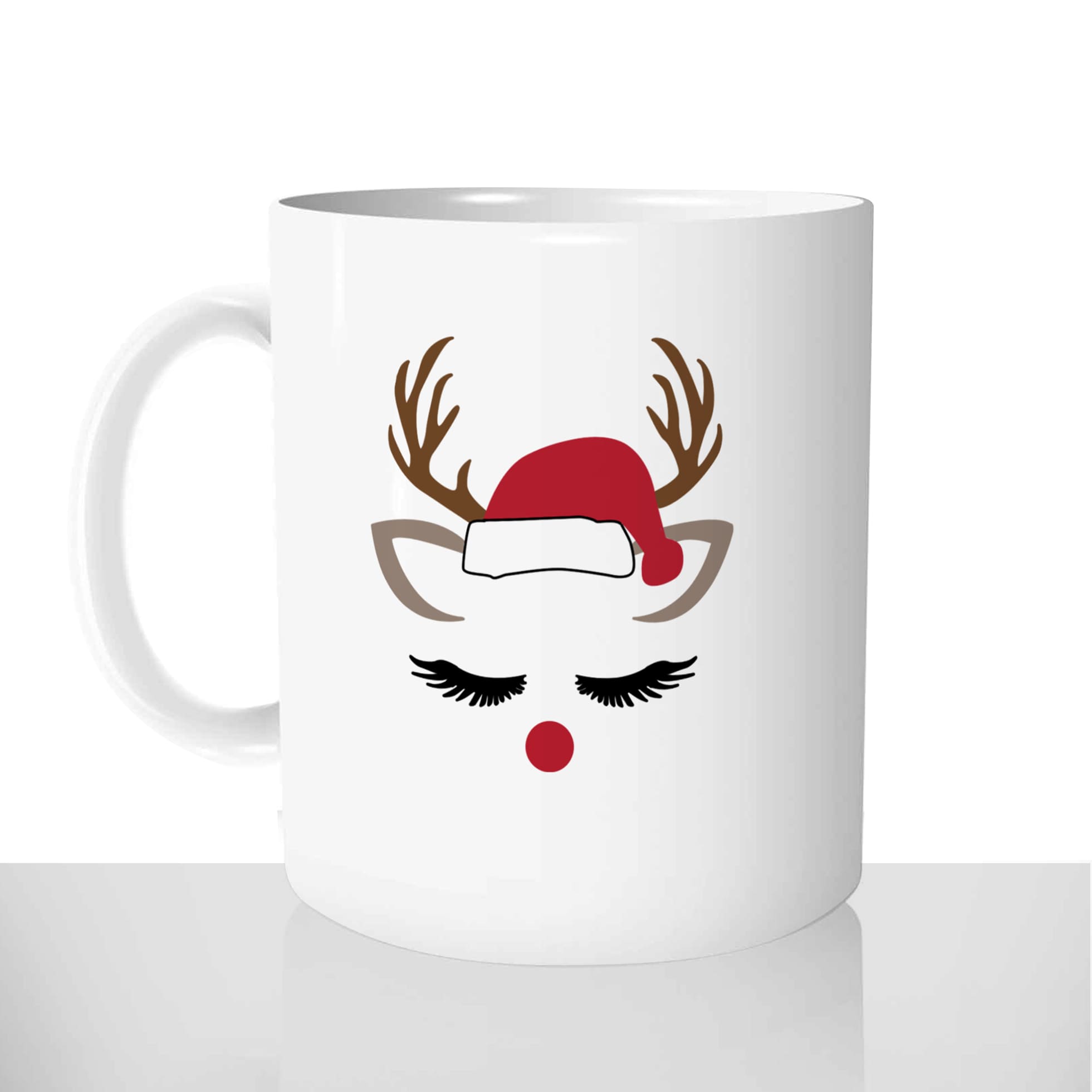 mug classique en céramique 11oz personnalisé personnalisation photo renne de noel au nez rouge chou cute cadeau de Noël personnalisable