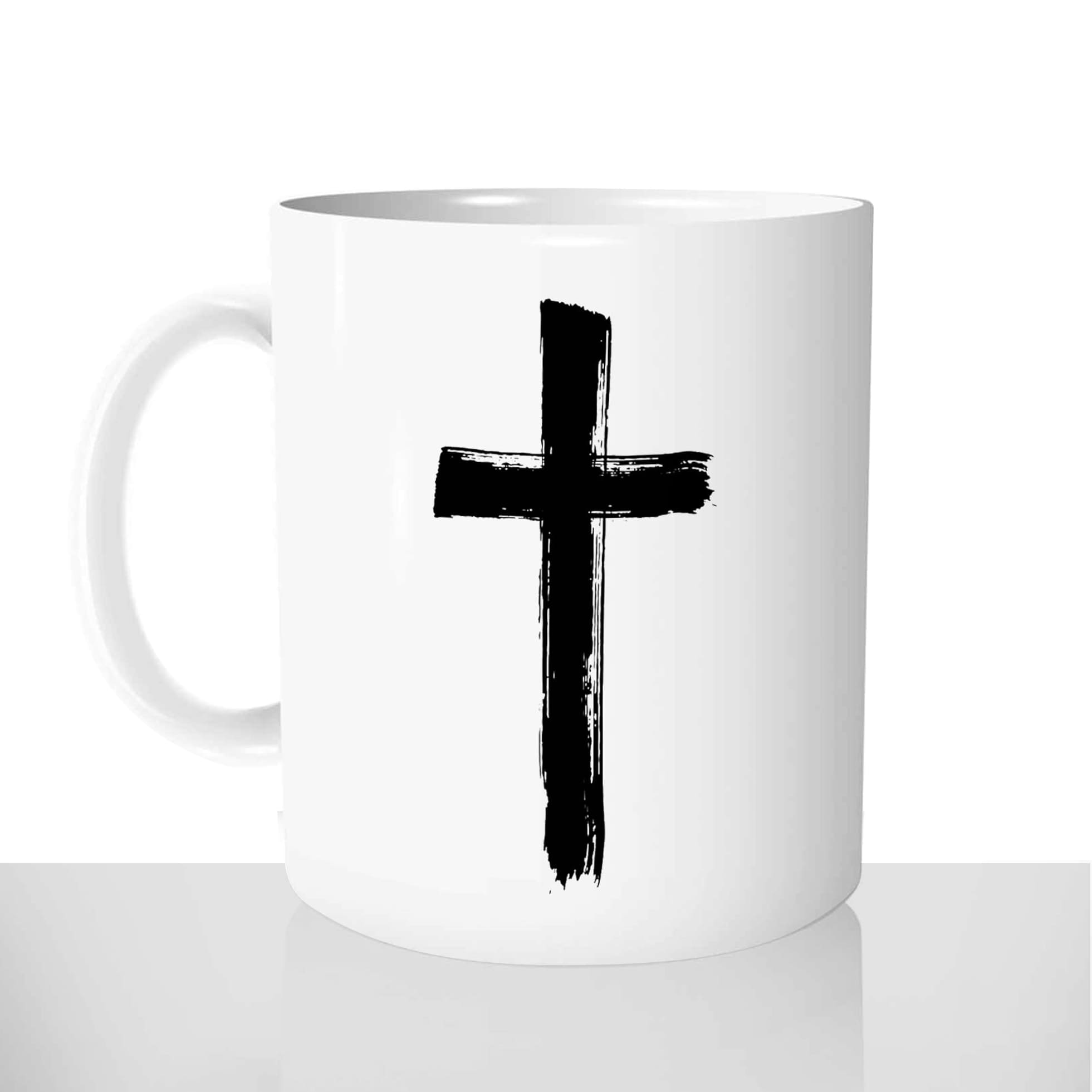 mug classique en céramique 11oz personnalisé personnalisation photo croix chretienne jesus christ messe croyant priere cadeau personnalisable