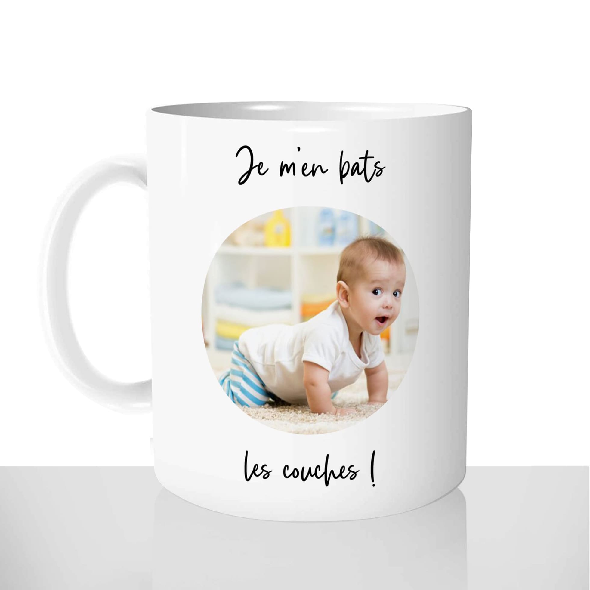 mug classique en céramique 11oz personnalisé personnalisation photo de naissance je men bats les couches maternité bébé personnalisable