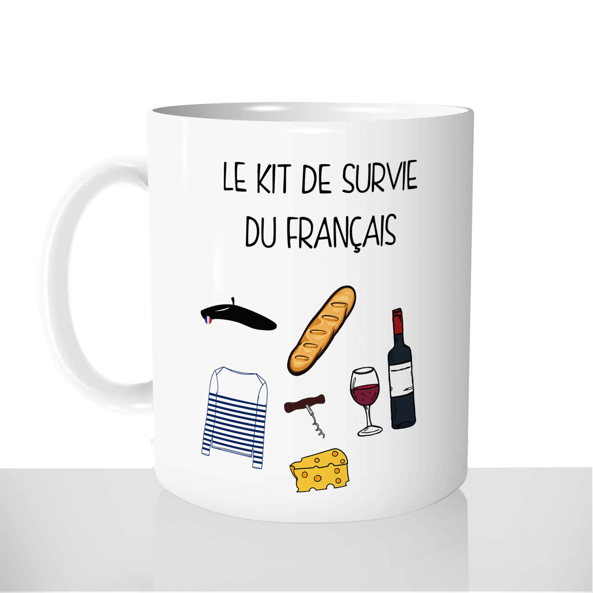 mug-tasse-blanc-personnalisé-kit-survie-du-francais-vin-fromage-beret-baguette-mariniere-cadeau-original-personnalisé-france