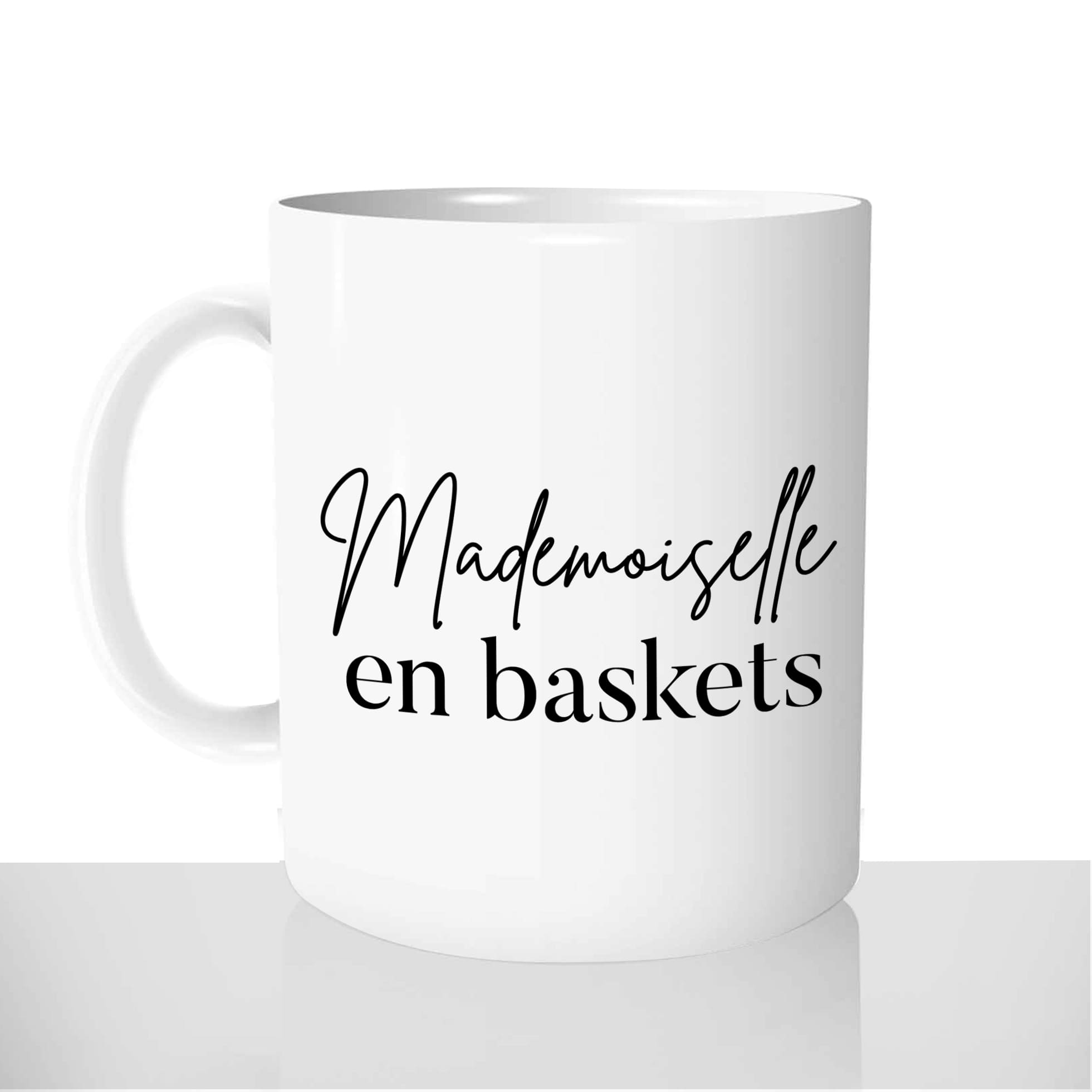 mug - blanc-brillant-personnalisé-pas-cher-mademoiselle-en-baskets-femme-collègue-personnalisé-fun-idée-cadeau-original