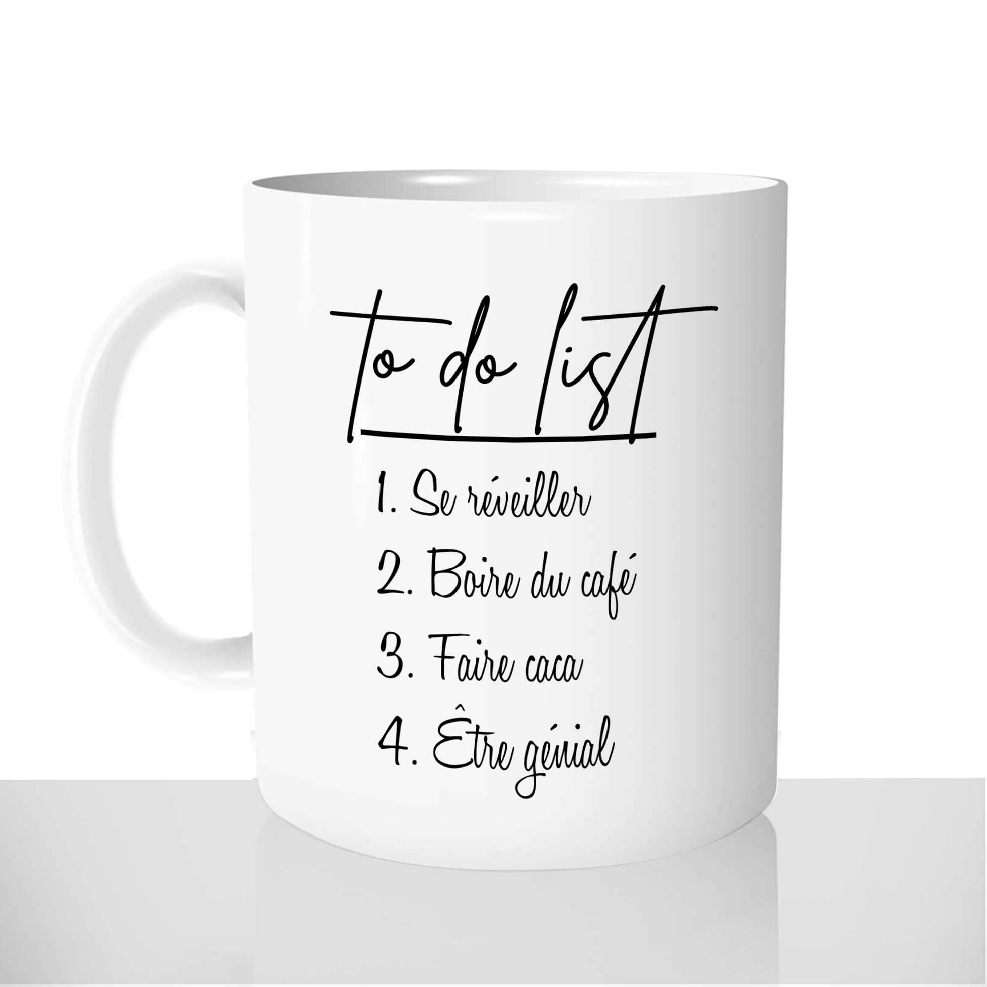 mug - blanc-brillant-personnalisé-pas-cher-to-do-list-reveil-faire-caca-café-génial-collegue-personnalisé-fun-idée-cadeau-original