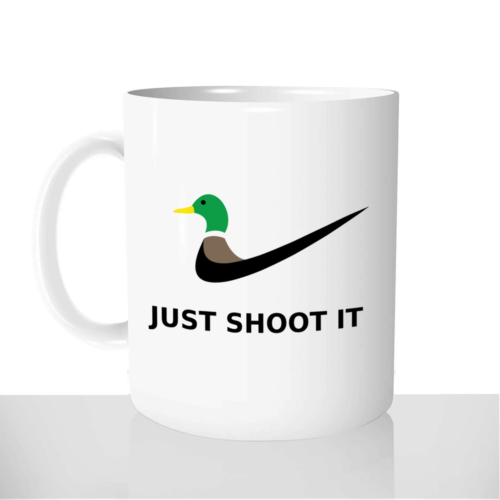 mug-blanc-personnalisable-thermoreactif-tasse-thermique-chasseur-just-shoot-it-sport-humour-chasse-canard-plume-fun-idée-cadeau-original
