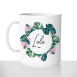 mug-tasse-Blanche-céramique-fleurs-couronne-de-monstera-plante-verte-prenom-personnalisable-copine