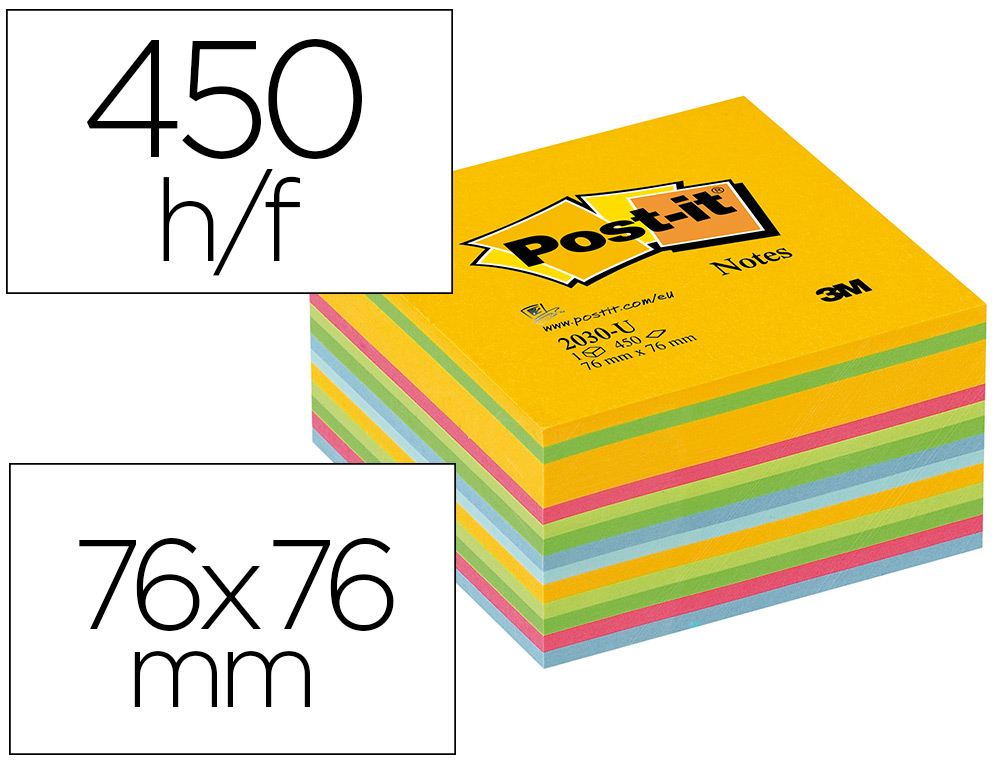 Bloc-notes post-it cube 76x76mm 450f repositionnables coloris light énergie  - PAPETERIE/Blocs - uppi
