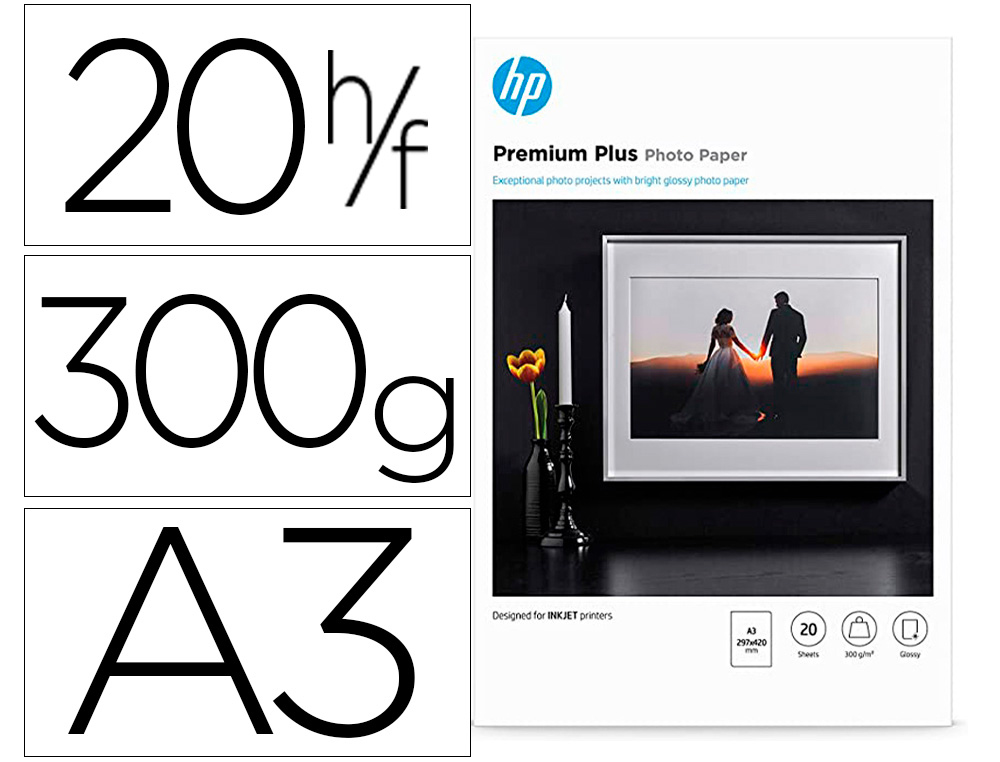 Papier photo hp premium plus a3 300g/m2 glacé brillant imprimantes