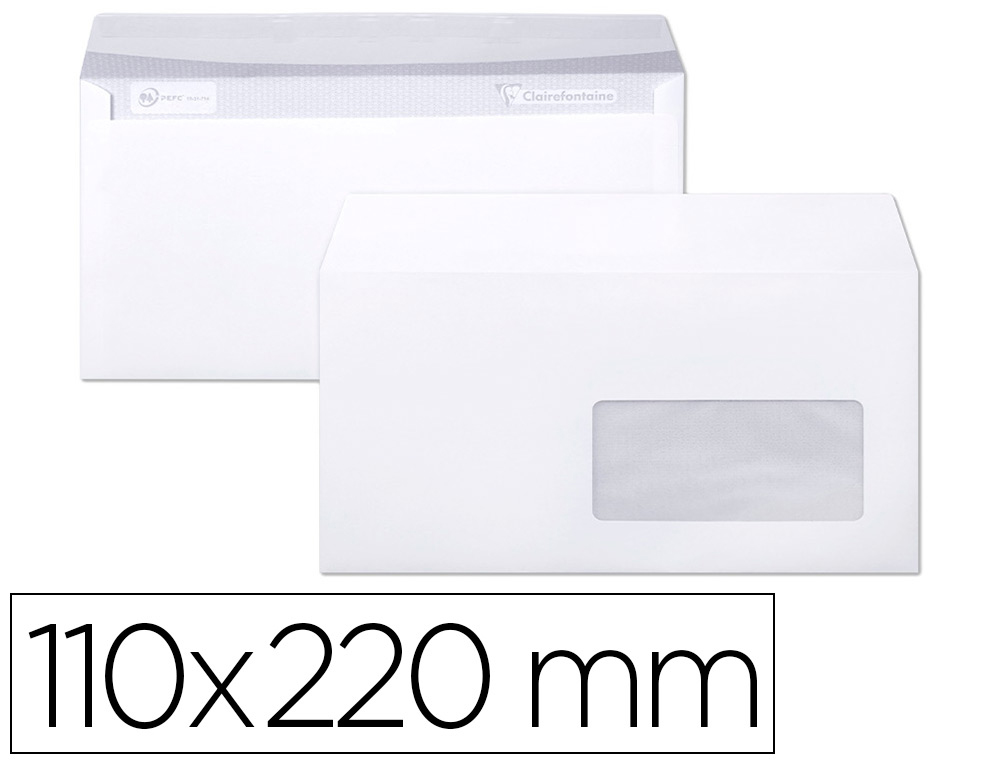 Enveloppe extra blanche Clairefontaine DL 110 x 220 mm 80g avec fenêtre -  bande autoadhésive - paquet de 50 pas cher