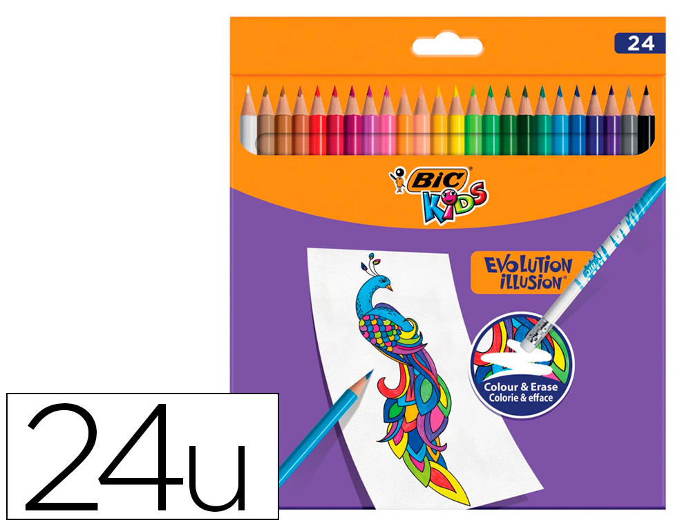 Bic Kids Evolution Illusion - 12 crayons de couleur effaçables Pas Cher