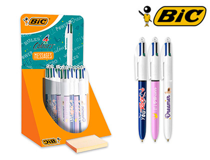 Stylo-bille bic 4 couleurs pointe moyenne 1mm retractable rechargeable  decor message humoristique - pot de 30 stylos - PAPETERIE/Stylos-billes -  uppi
