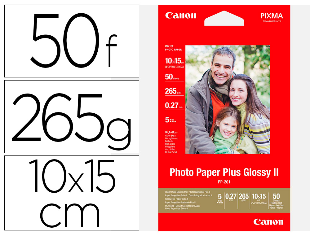 Canon Photo Pixma Paper Plus Glossy II 10x15 cm 4x6 in 260 g/m2 50 sheets  PP-201