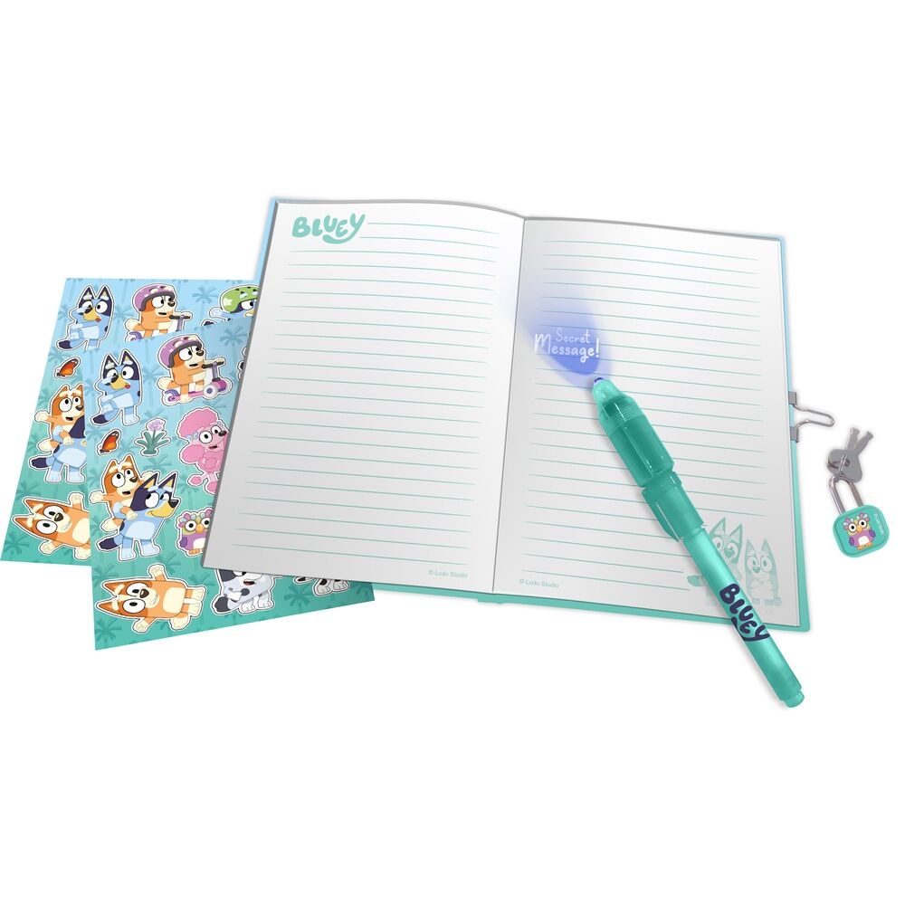 Ensemble Papeterie Bluey 5 Pièces – Agenda Verrouillable Avec Clés, Stylo Magique, Autocollants