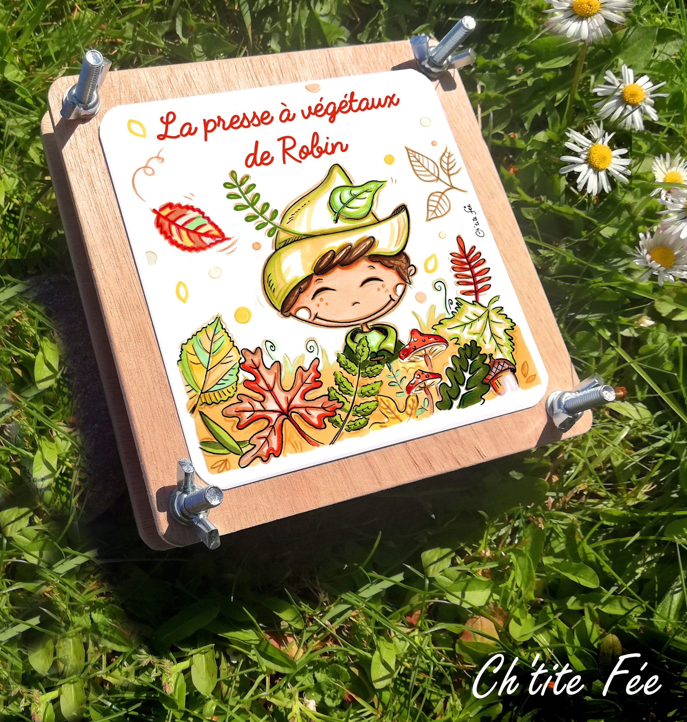 herbier presse feuilles prenom jardin lutin bois