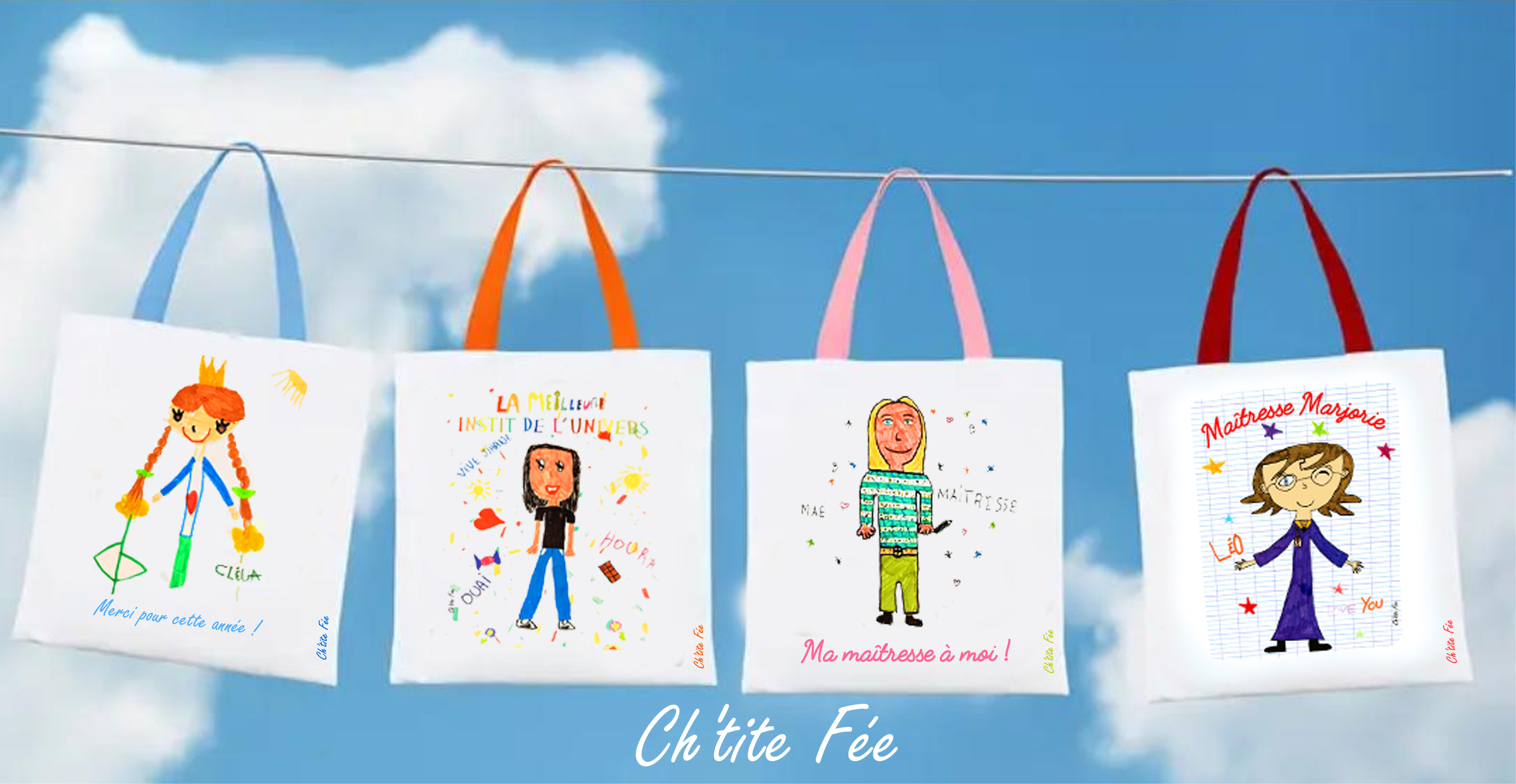 Tote Bag Sac personnalisé avec un dessin d'enfant