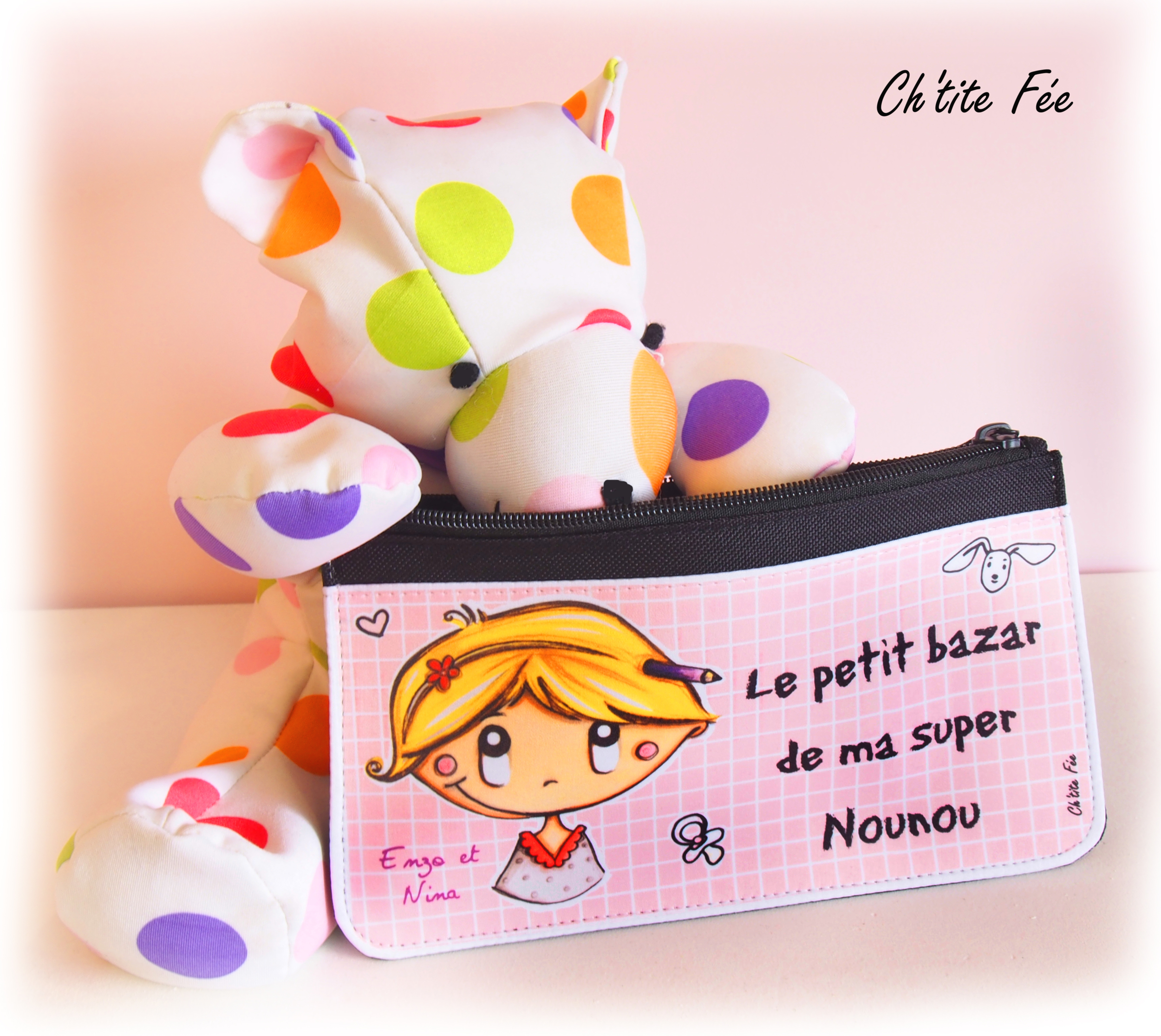 Trousse Rose personnalisée motif chouette-Trousse enfant prénom