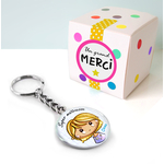 Porte-clé + boîte cadeau - Texte personnalisé - cadeau maîtresse, atsem, nounous, mamans etc