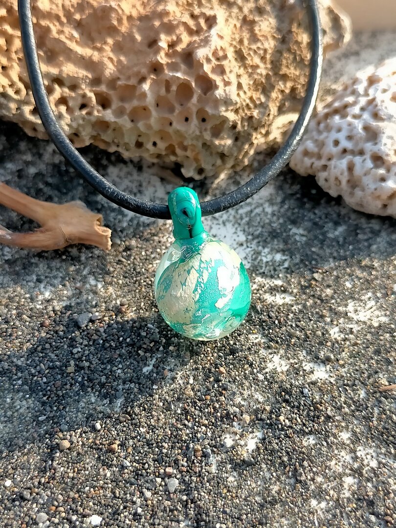 Collier Sautoir Pendentif Style Murano Vert émeraude - Verre Fait Main, 46-50 Cm