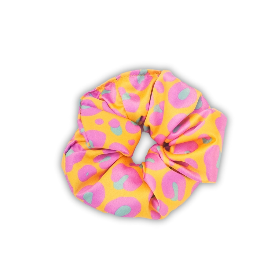 Pink passion - Chouchou Scrunchie à motif léopard rose/ocre