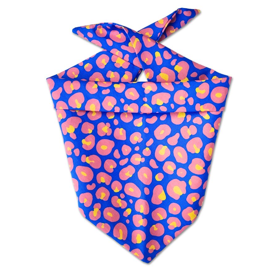 Bandana pour chien motif léopard rose et bleu